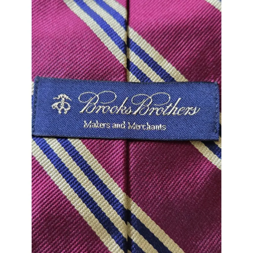 Brooks Brothers Makers & Merchants Silk Regimental Stripe Necktie USA